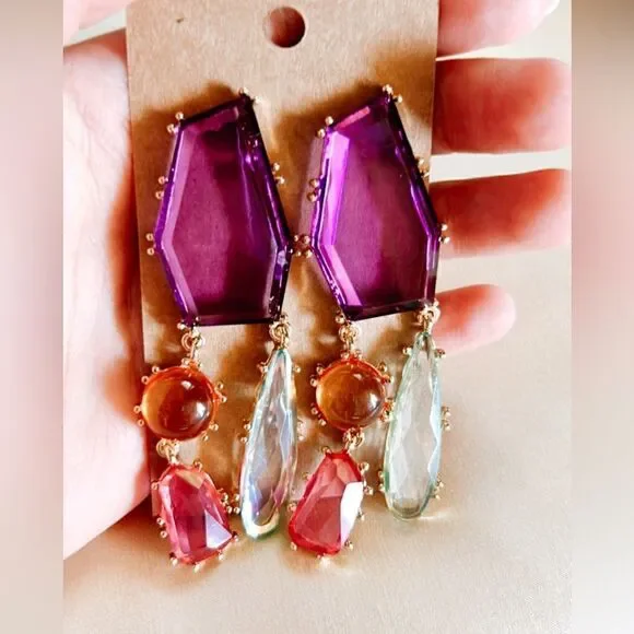 bohemian multicolor purple earrings A520 - Picture 2 of 4